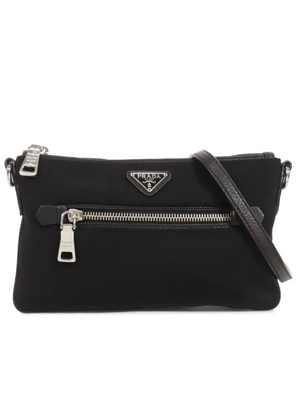 Prada Pochette Black Nylon Leather Triangle Logo 2-Way Shoulder Bag